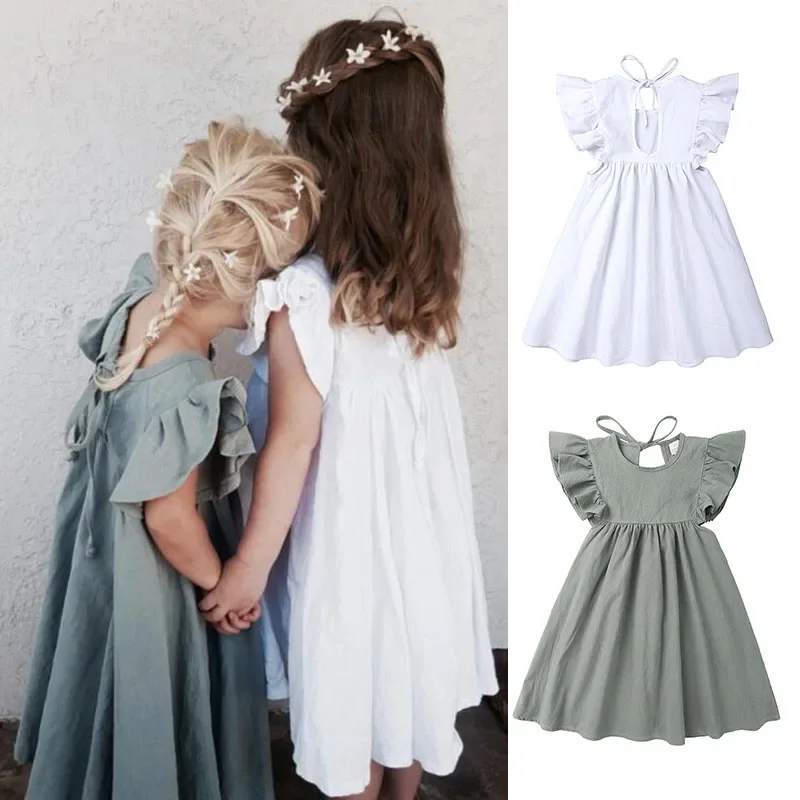 Alternative view of Baby Dresses Linen Cotton Summer Girls Clothes Ruffles White Princess Dress 1st Birthday Party for 0-6Y Flower Girls Clothing