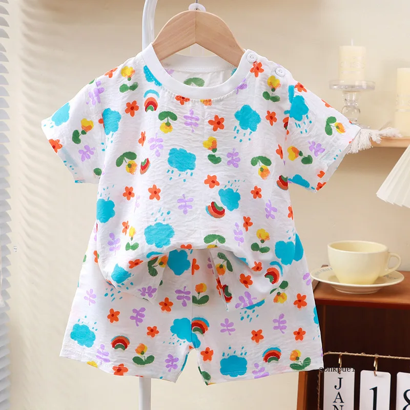 Alternative view of Kids Suit Clothes for Girls Cartoon Short Sleeve T-shirt Tops+shorts Summer Children's Clothing Baby Boys Set