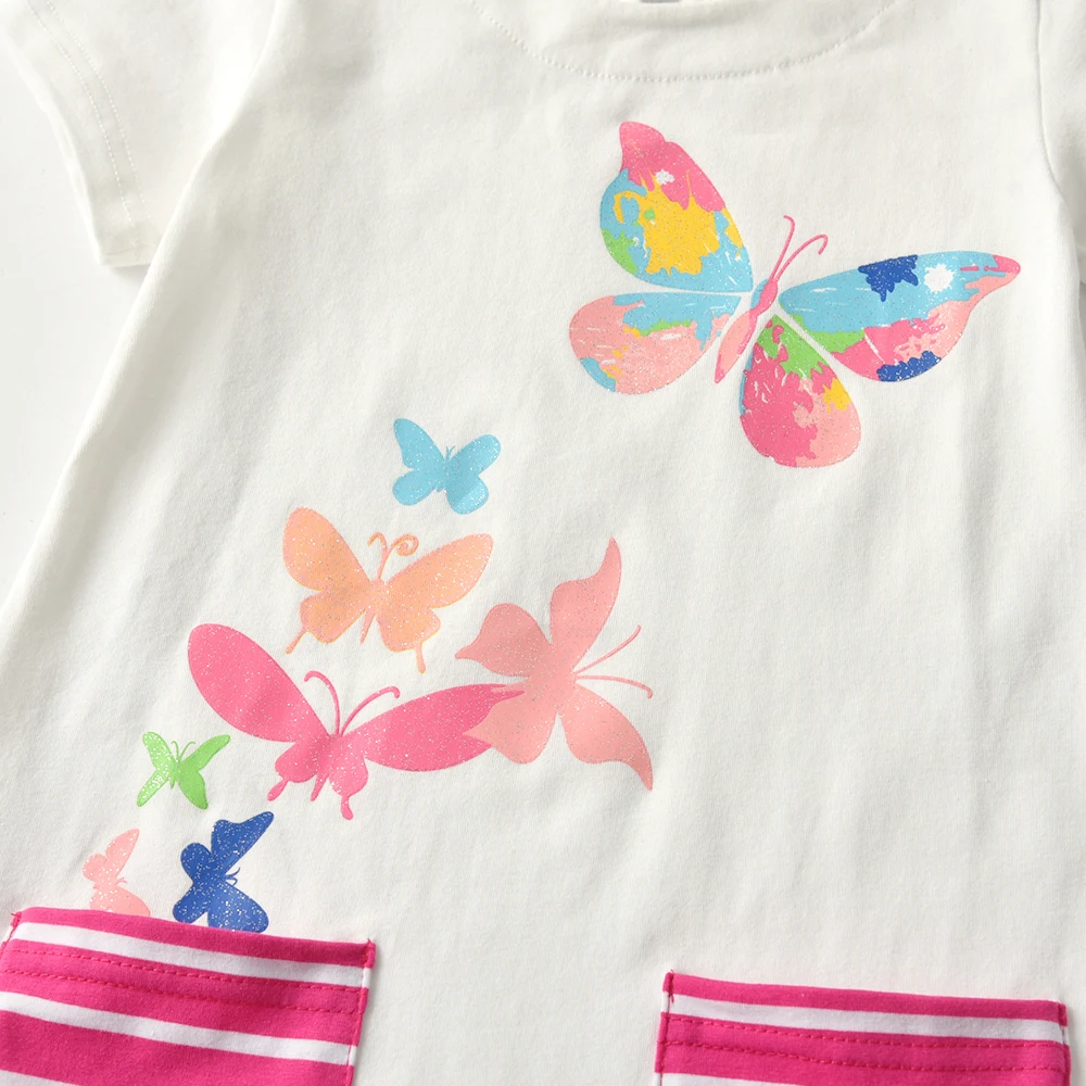Alternative view of DXTON Summer Children Dresses For Girls Short Sleeve Kids Dresses with Pocket Butterfly Printed Girls Casual Cotton Clothing