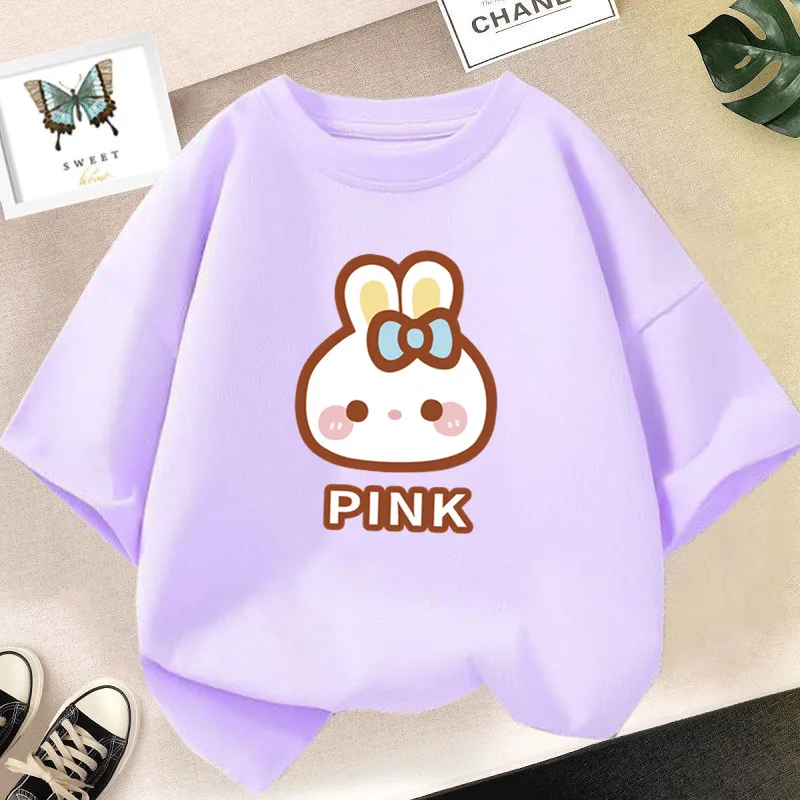 Alternative view of Girl Cute Rabbit Graphic Tshirt Short Sleeve Cotton T-Shirts For Baby Girl Cute Pink Color T-Shirts Children Summer Clothing