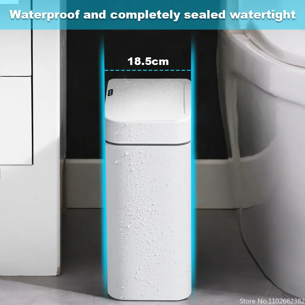 Alternative view of 15/18L Smart Sensor Trash Can Garbage Bucket Waterproof Narrow Seam Automatic Trash Bin Wastebasket for Kitchen Toilet Bedroom
