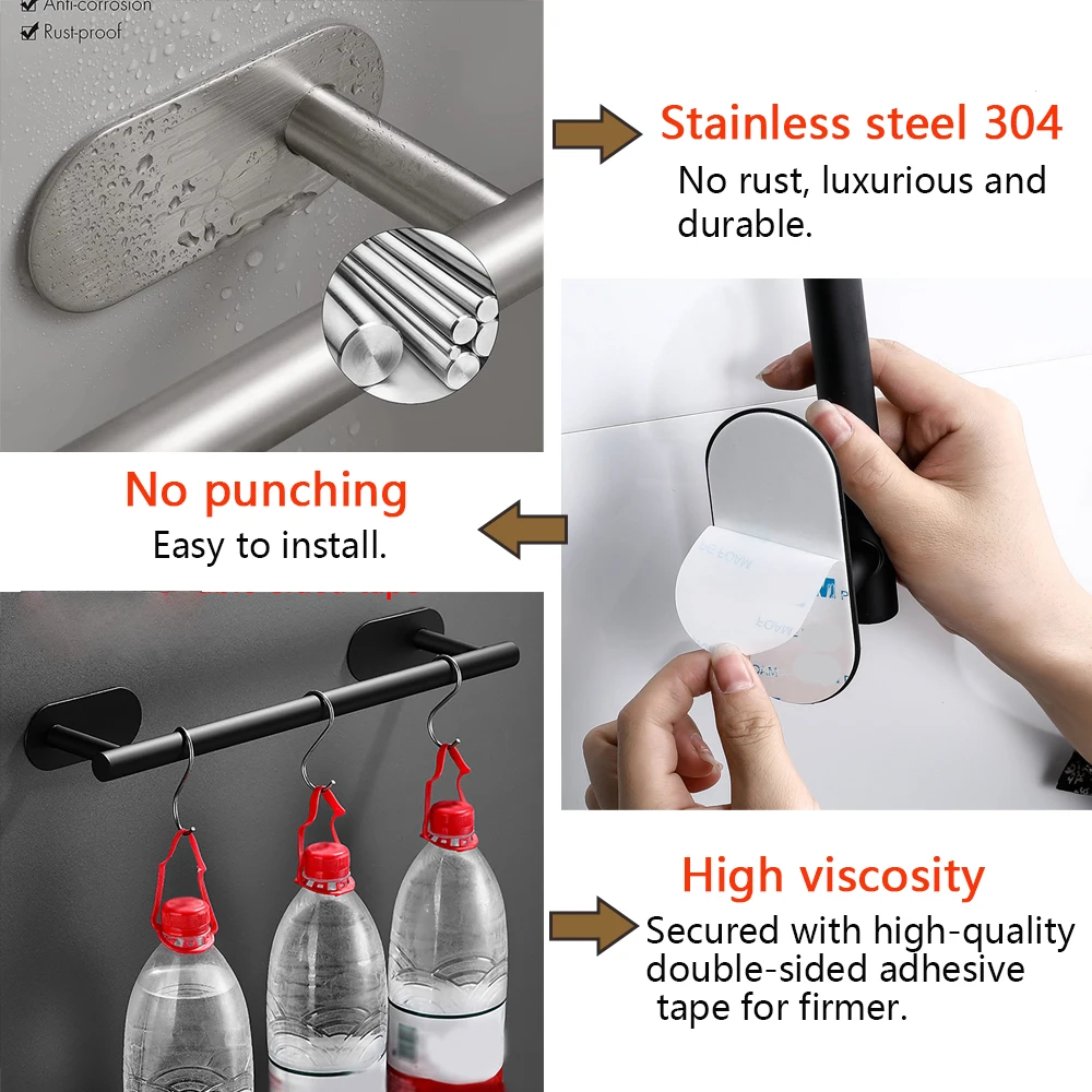 Alternative view of Adhesive Bathroom Hardware Accessories Towel Rack Toilet Paper Dispenser Holder Wall Coat Hooks Towel Rail Ring Roll Hanger Set