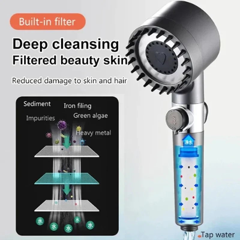 Alternative view of 4 Modes Shower Head High Pressure Showerhead One-Key Stop Water Massage Shower Head With Filter Element Bathroom Accessories