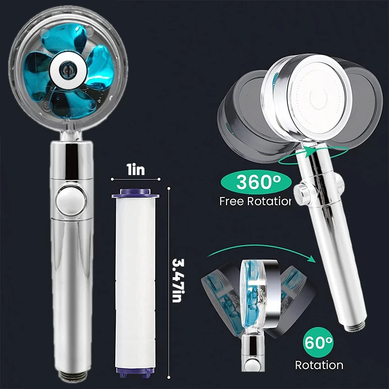 Alternative view of Handheld 360 Degrees Rotation Turbo Fan Shower Head High Pressure Water Saving Spray Showerhead Filters Bathroom Accessories