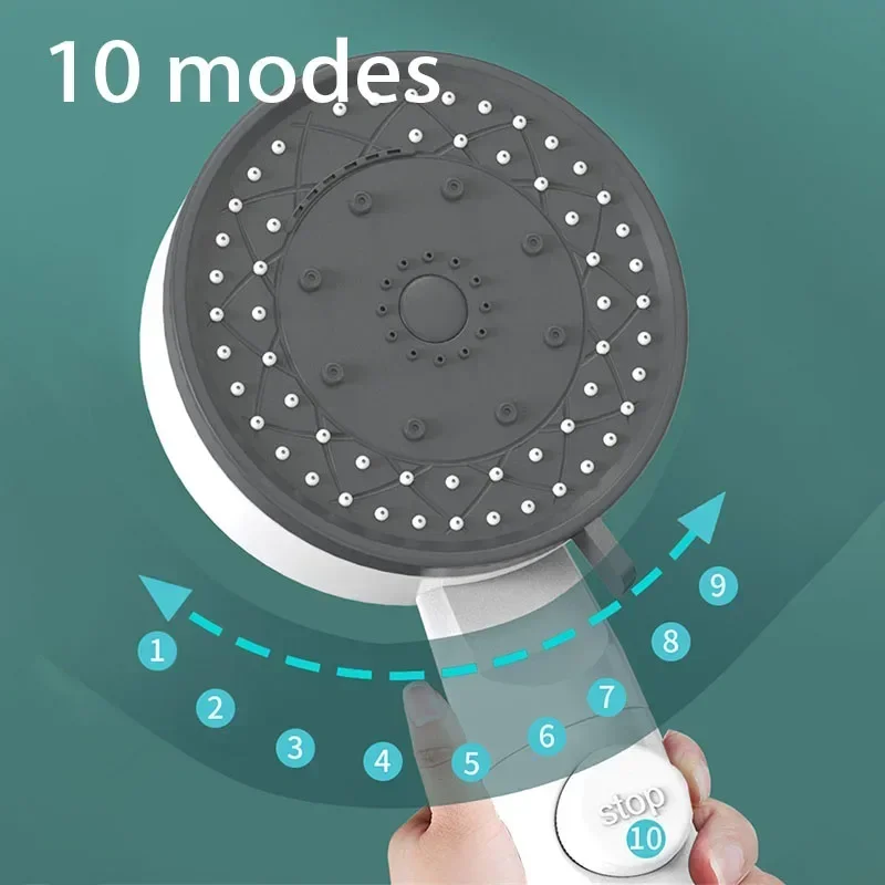 Alternative view of 10 Mode Showerheads High Pressure Filter Showerheads One Touch Stop Bathroom Handheld Water Saving Sprayer Bathroom Accessories