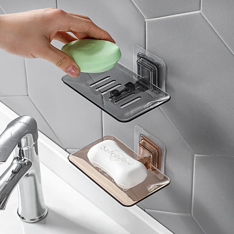 Alternative view of Soap Rack No Drilling Wall Mounted Double Layer Soap Holder Soap Sponge Dish Bathroom Accessories Soap Dishes Self Adhesive