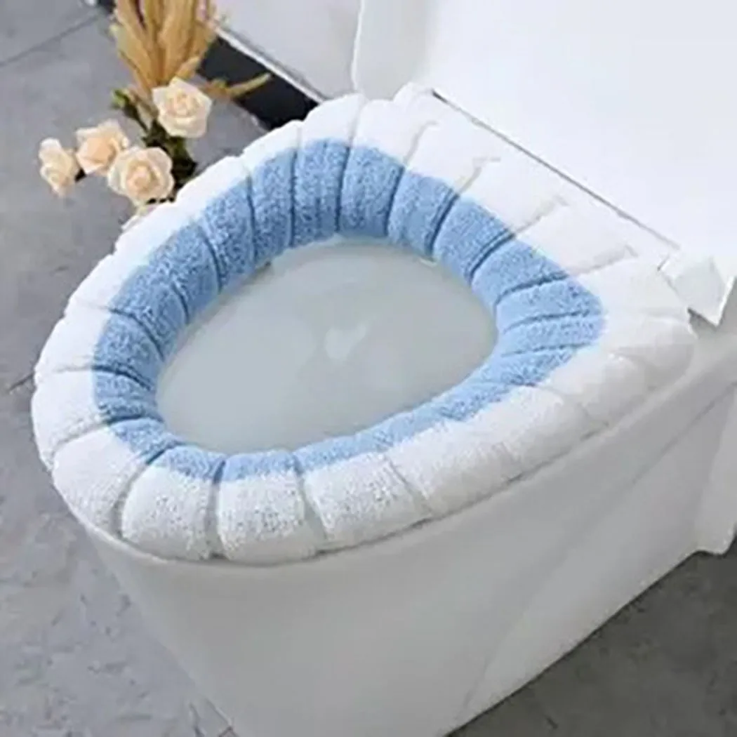1Pcs Bathroom Toilet Seat Cover Mat Washable  Warmer Bathroom Toilet Cushion With Handle Thicker Soft Knitting Closestool Pad