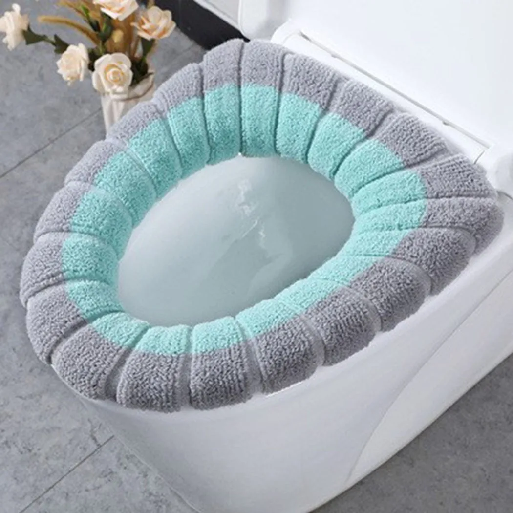 1Pcs Bathroom Toilet Seat Cover Mat Washable  Warmer Bathroom Toilet Cushion With Handle Thicker Soft Knitting Closestool Pad