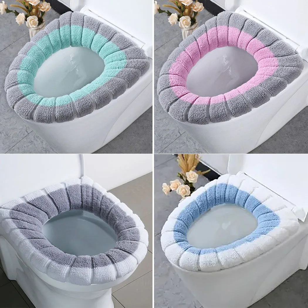 Alternative view of 1Pcs Bathroom Toilet Seat Cover Mat Washable  Warmer Bathroom Toilet Cushion With Handle Thicker Soft Knitting Closestool Pad