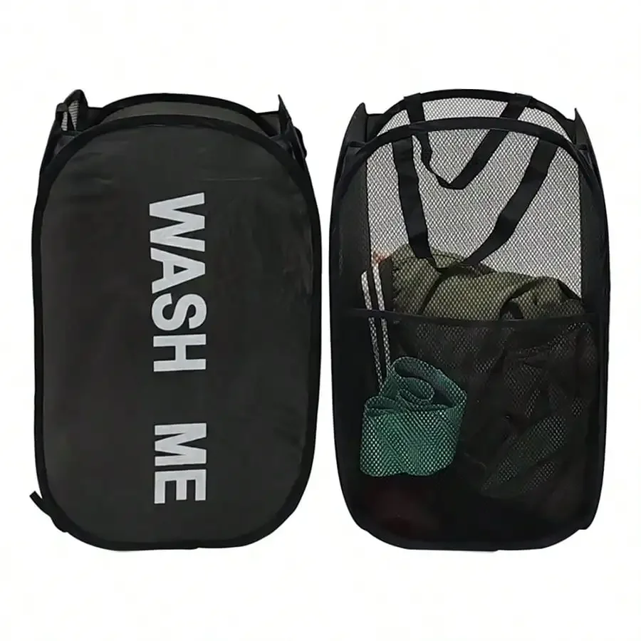 Alternative view of Portable Mesh Pop Up Laundry Hamper Wide Opening Breathable Collapsible Space-Saving Laundry Basket Dorm Travel Bathroom Items