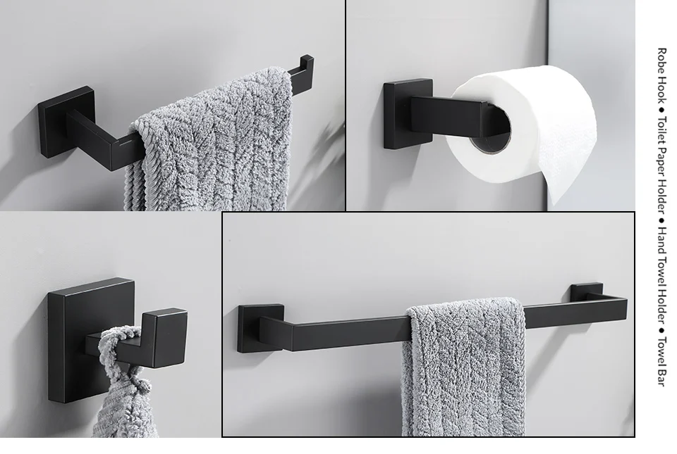Bathroom Hardware Set Accessories Matt Black Shelf Robe Hook Hanger Towel Rail Bar Rack Tissue Paper Holder Stainless Steel Bathroom Hardware Set Accessories Matt Black Shelf Robe Hook Hanger Towel Rail Bar Rack Tissue Paper Holder Stainless Steel