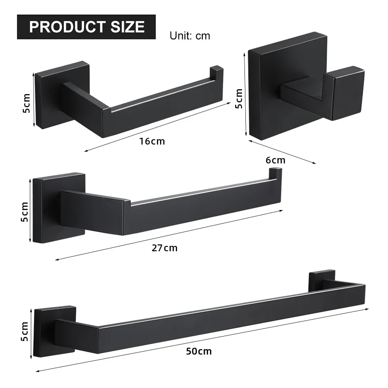 Bathroom Hardware Set Accessories Matt Black Shelf Robe Hook Hanger Towel Rail Bar Rack Tissue Paper Holder Stainless Steel - Image 6