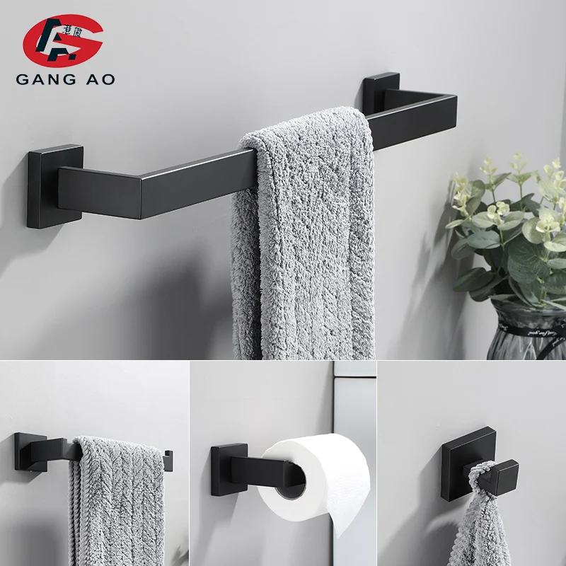 Bathroom Hardware Set Accessories Matt Black Shelf Robe Hook Hanger Towel Rail Bar Rack Tissue Paper Holder Stainless Steel - Image 3