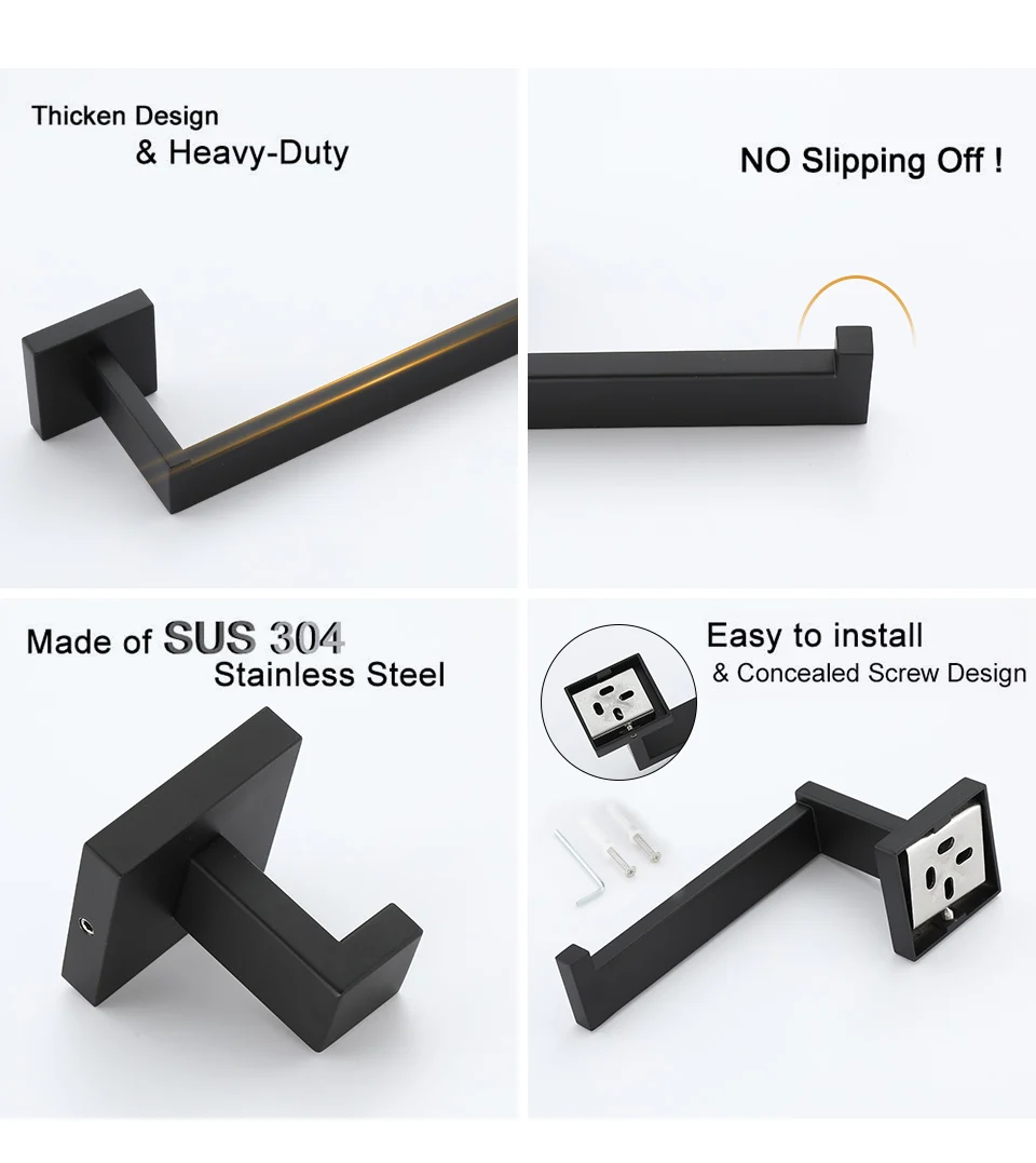 Bathroom Hardware Set Accessories Matt Black Shelf Robe Hook Hanger Towel Rail Bar Rack Tissue Paper Holder Stainless Steel Bathroom Hardware Set Accessories Matt Black Shelf Robe Hook Hanger Towel Rail Bar Rack Tissue Paper Holder Stainless Steel