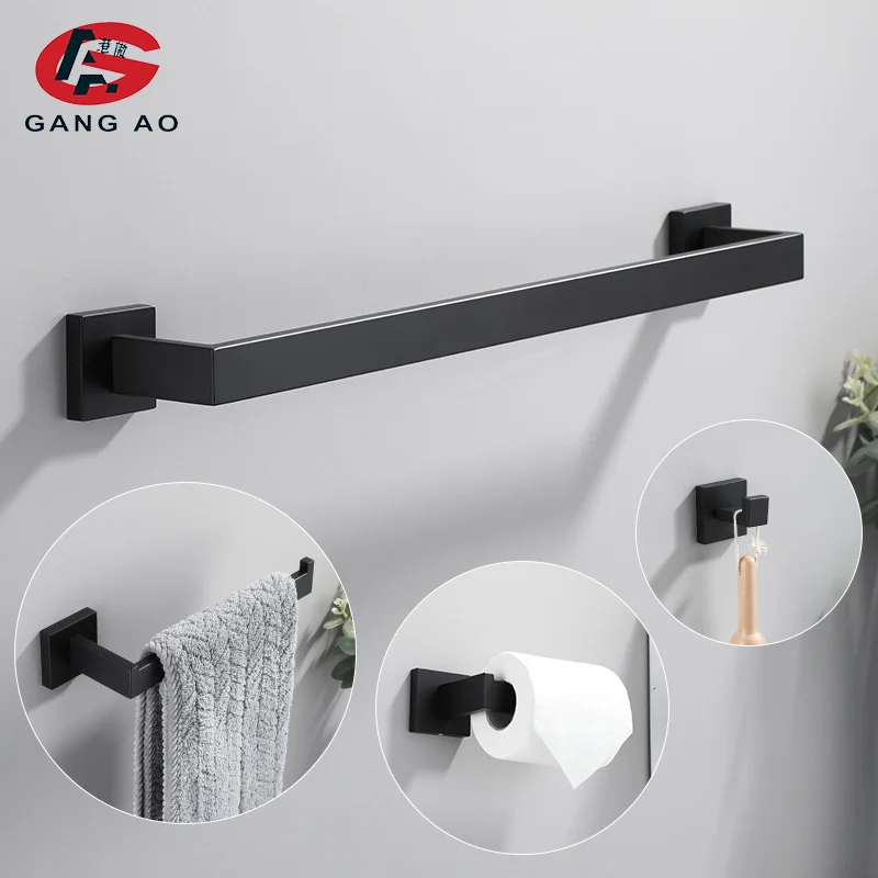 Alternative view of Bathroom Hardware Set Accessories Matt Black Shelf Robe Hook Hanger Towel Rail Bar Rack Tissue Paper Holder Stainless Steel