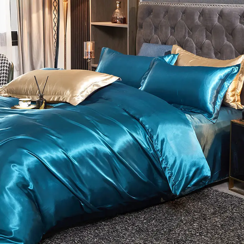 Alternative view of Luxury Rayon Satin Bedding Set Duvet Cover Set Single Double King Size Bedding Kit 2pcs/3pcs/4pcs Bed Cover Bed Linen Set