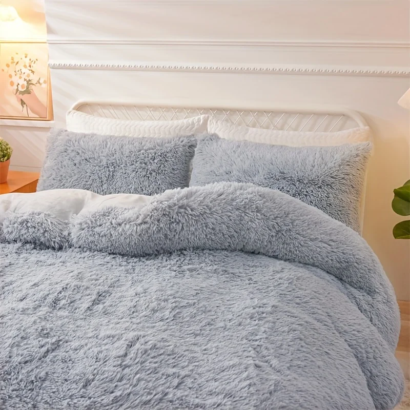 Alternative view of 3PC Solid Plush Duvet Cover Comfortable Bedding 1 Duvet cover 2 Pillowcases Soft And Skin Friendly No Filling Four Seasons
