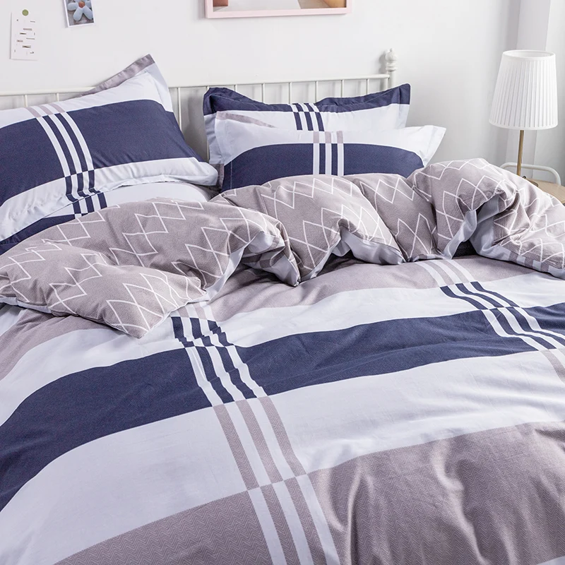 Alternative view of 3PC 100% Cotton Duvet Cover Set Striped Printing 1PC Duvet Cover 2PC Pillowcase Cotton Soft Skin Friendly Bedding