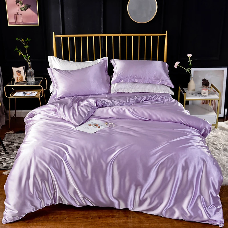 High End Queen Duvet Cover Set Silky Soft Cozy King Size Bedding Set Luxury Polyester Satin Smooth Single Double Bedding Sets High End Queen Duvet Cover Set Silky Soft Cozy King Size Bedding Set Luxury Polyester Satin Smooth Single Double Bedding Sets