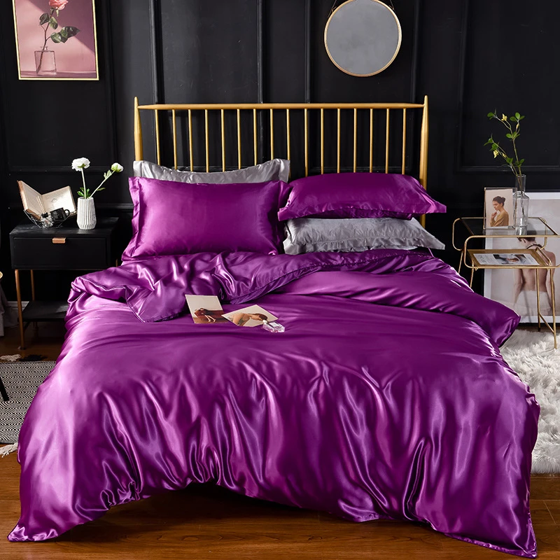 High End Queen Duvet Cover Set Silky Soft Cozy King Size Bedding Set Luxury Polyester Satin Smooth Single Double Bedding Sets High End Queen Duvet Cover Set Silky Soft Cozy King Size Bedding Set Luxury Polyester Satin Smooth Single Double Bedding Sets