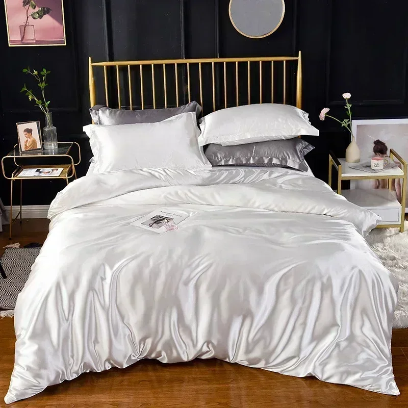 High End Queen Duvet Cover Set Silky Soft Cozy King Size Bedding Set Luxury Polyester Satin Smooth Single Double Bedding Sets - Image 5