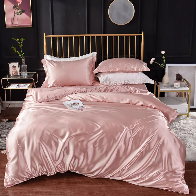 High End Queen Duvet Cover Set Silky Soft Cozy King Size Bedding Set Luxury Polyester Satin Smooth Single Double Bedding Sets High End Queen Duvet Cover Set Silky Soft Cozy King Size Bedding Set Luxury Polyester Satin Smooth Single Double Bedding Sets