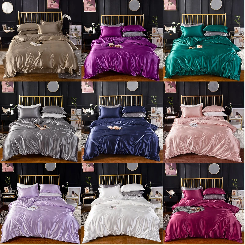High End Queen Duvet Cover Set Silky Soft Cozy King Size Bedding Set Luxury Polyester Satin Smooth Single Double Bedding Sets High End Queen Duvet Cover Set Silky Soft Cozy King Size Bedding Set Luxury Polyester Satin Smooth Single Double Bedding Sets
