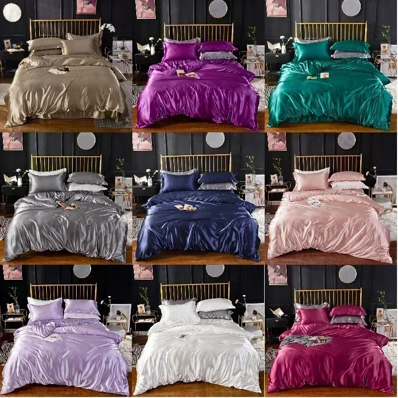Alternative view of High End Queen Duvet Cover Set Silky Soft Cozy King Size Bedding Set Luxury Polyester Satin Smooth Single Double Bedding Sets