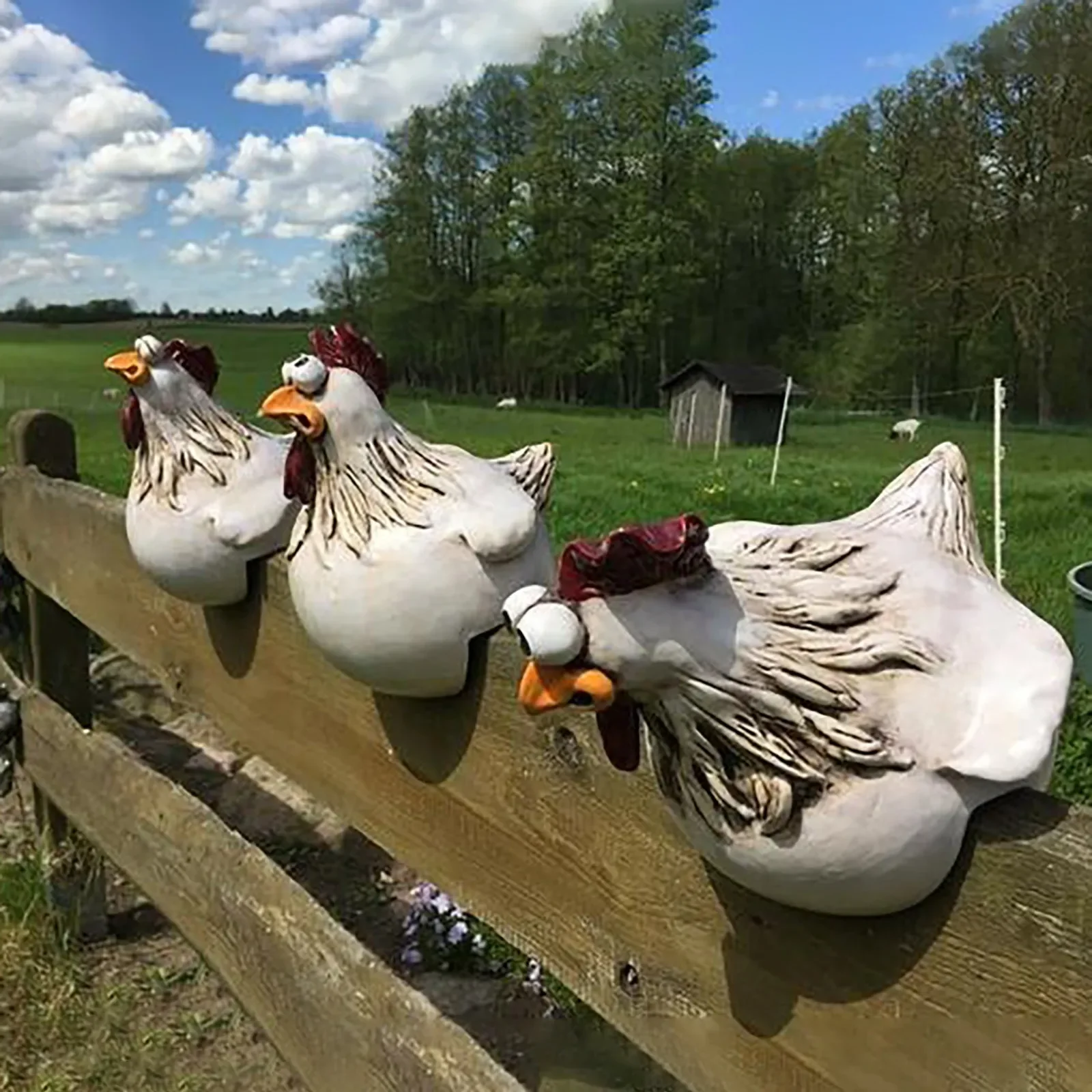 Alternative view of Funny Chicken Fence Decor Statues Resin Garden Farm Yard Chicken Hen Sculpture Art Craft Courtyard Housewarming Home Decoration