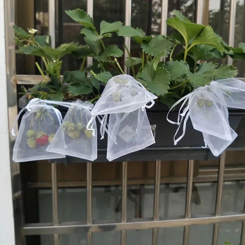 20-100pcs Strawberry Grapes Fruit Grow Bags Netting Mesh Vegetable Plant Protection Bags For Pest Control Anti-Bird Garden Tools