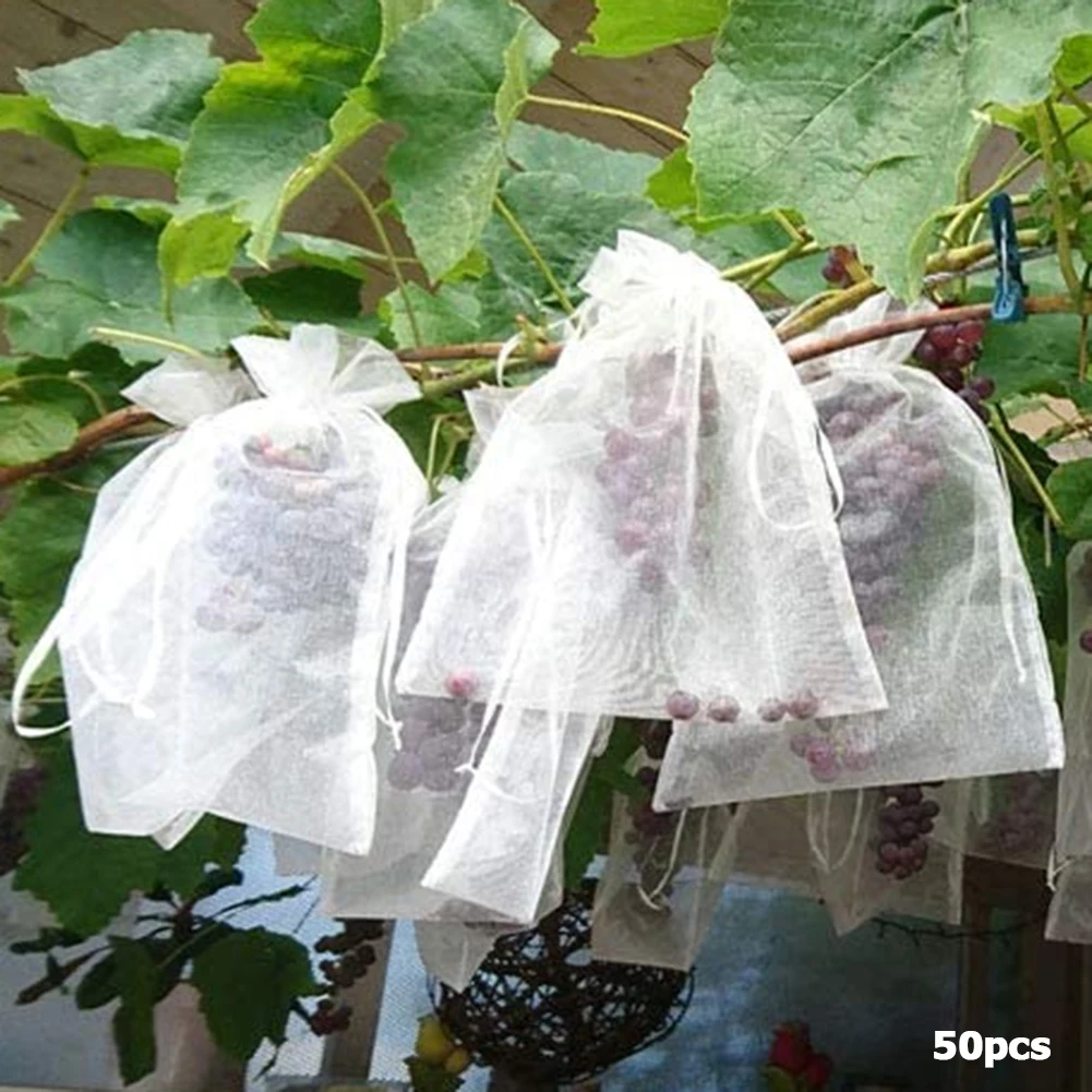 20-100pcs Strawberry Grapes Fruit Grow Bags Netting Mesh Vegetable Plant Protection Bags For Pest Control Anti-Bird Garden Tools