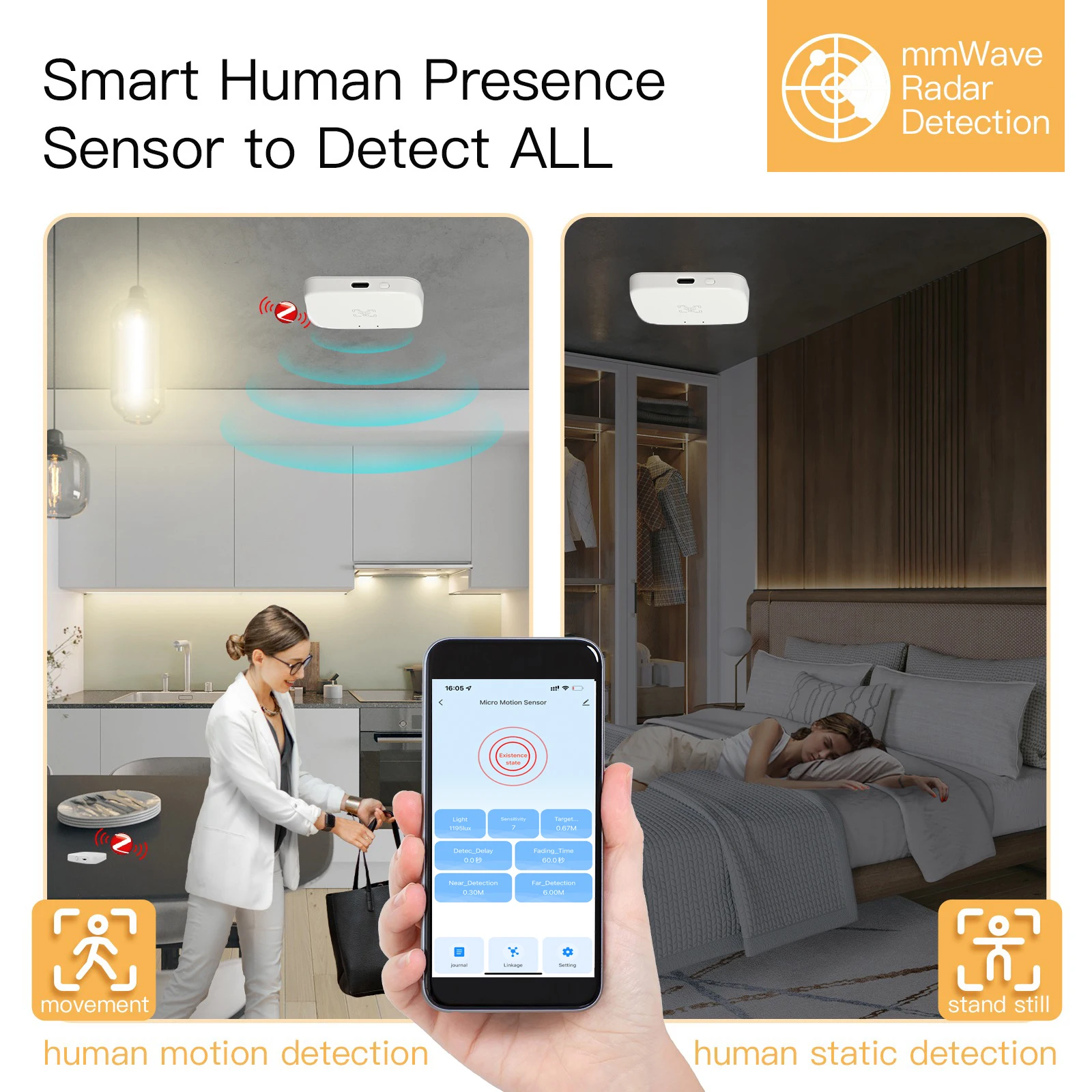 Smart Life Zigbee Human Presence Detector Tuya Wifi MmWave Radar Pir Montion Sensor With Luminance Detection For Smart Home - Image 3