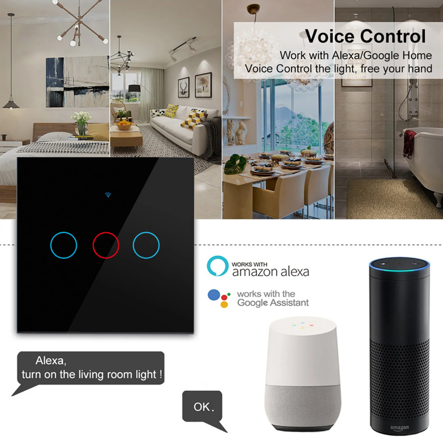 Alternative view of Tuya Smart Life Light Switch WiFi Touch Sensor Smart Switch App Remote Control No Neutral Wire 110V 220V For Alexa Google Home