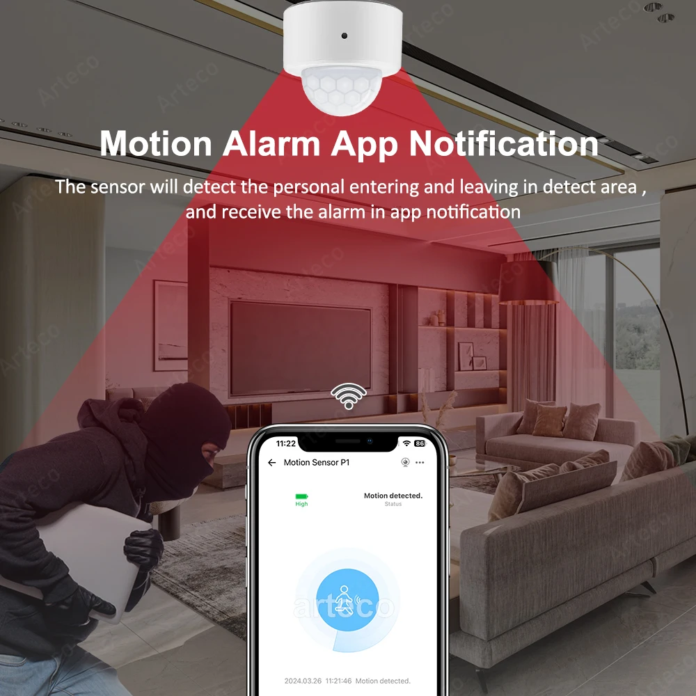 Alternative view of Zigbee 3.0 Smart Pir Motion Sensor Movement Human Body Infrared Detector Security Alarm Sensor Works With EWelink Home Assistant