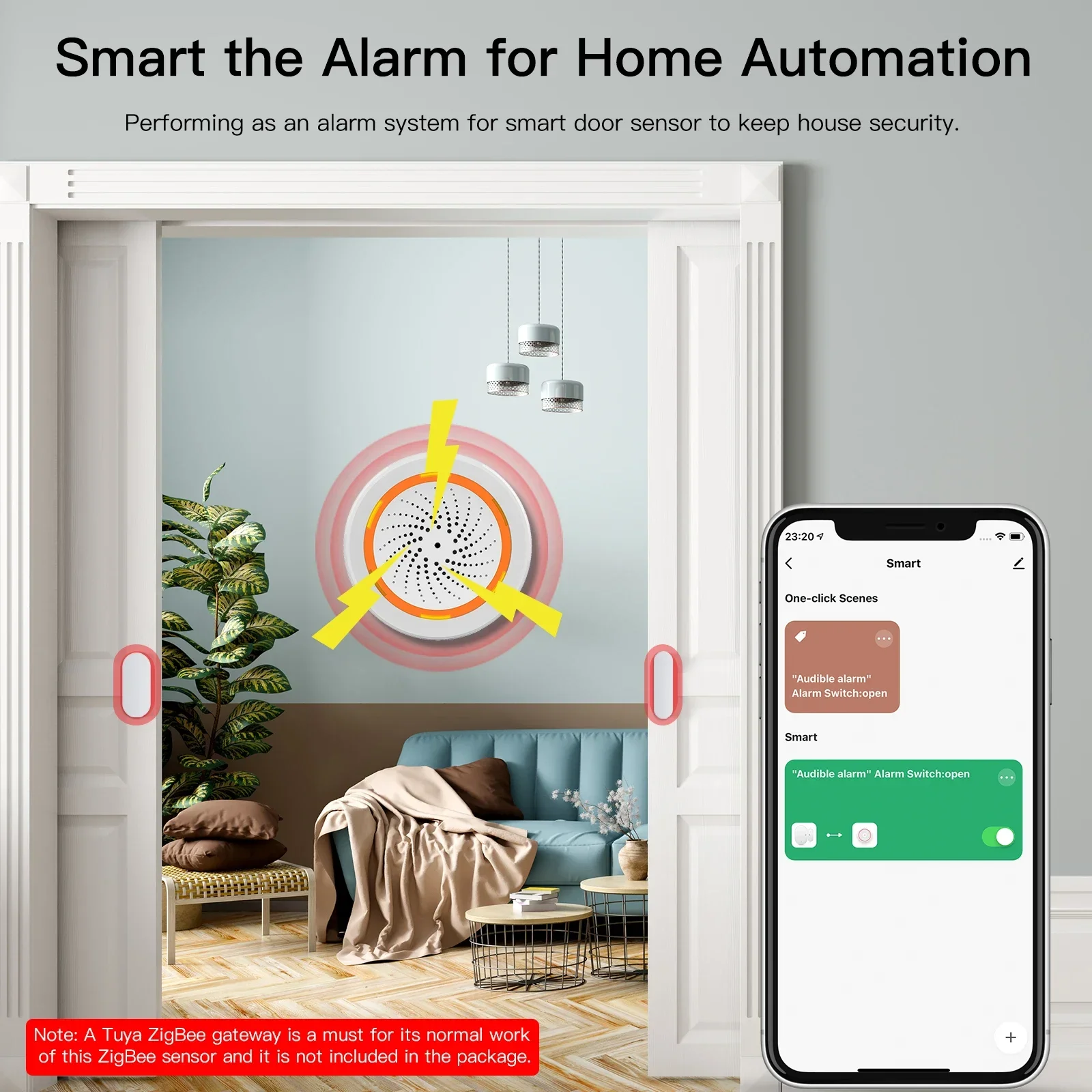 Alternative view of MOES Tuya ZigBee Smart Sound Light Siren Sensor 90dB Life Siren Home Security System Tuya Gateway Hub, Used With Alexa