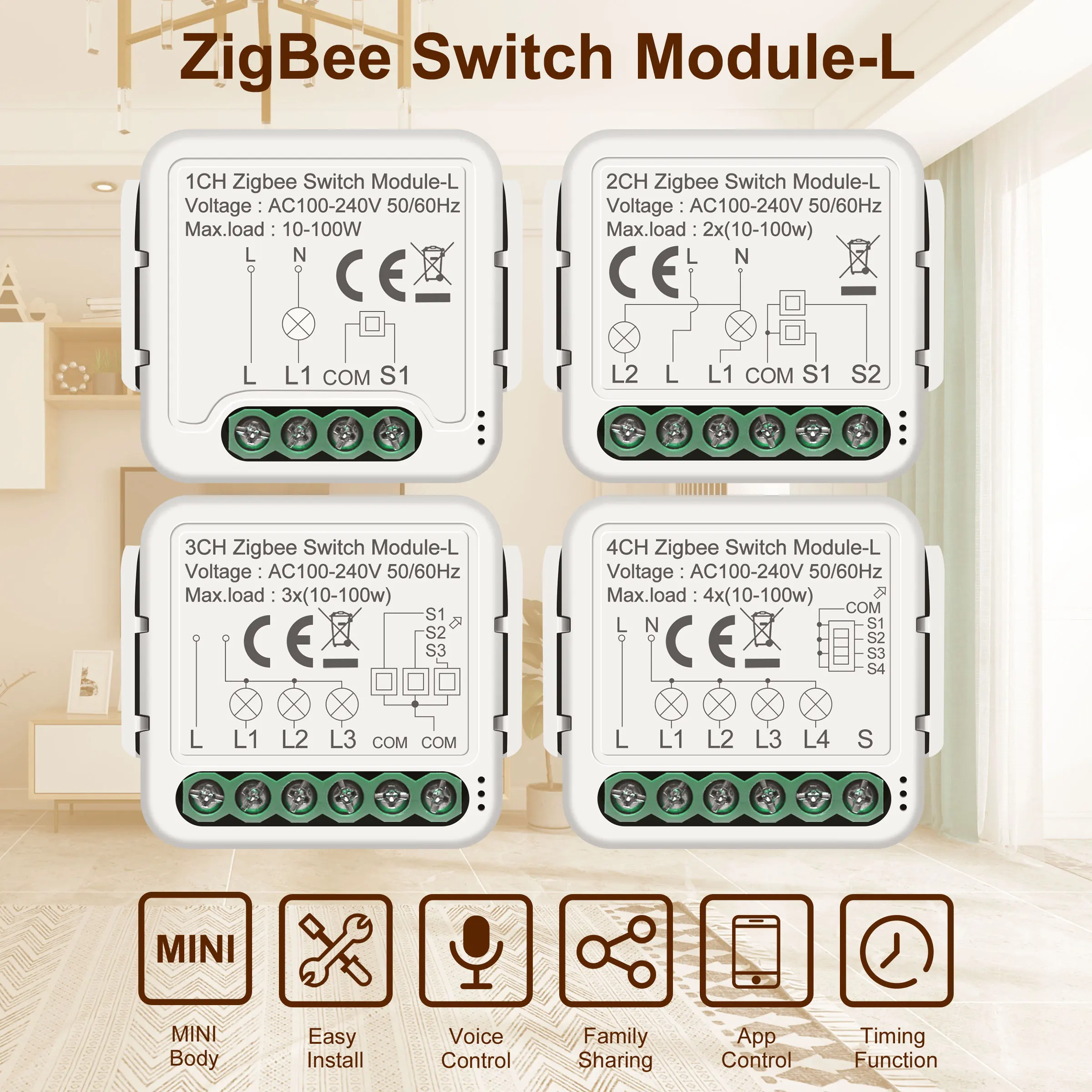 Alternative view of GIRIER Tuya ZigBee 3.0 Smart Switch Module No Neutral Wire Required Smart Home DIY Light Breaker Works with Alexa Google Home