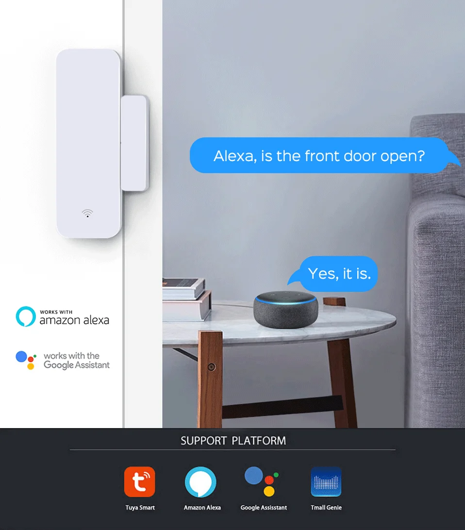 Tuya Smart WiFi Door Sensor Door Open/Closed Detector Home Alarm Security Protection Smart Life Control Via Alexa Google Home