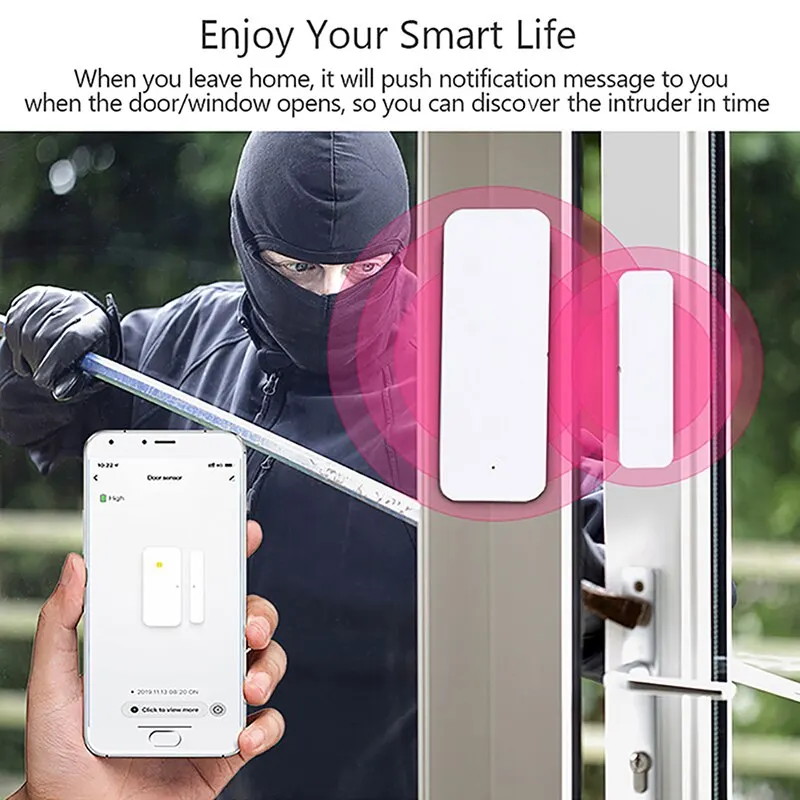 Alternative view of Tuya Smart WiFi Door Sensor Door Open/Closed Detector Home Alarm Security Protection Smart Life Control Via Alexa Google Home