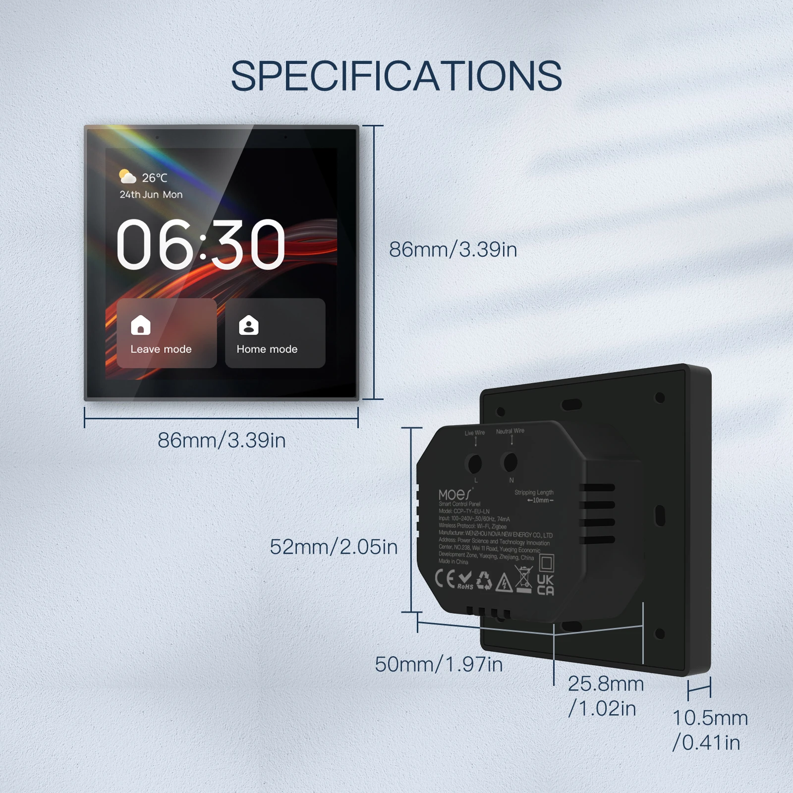 MOES Wifi Touch Center Control Panel，Tuya Screen， Bulid in Alexa Voice Control & ZigBee Gateway For Smart Scenes 4 Inches
