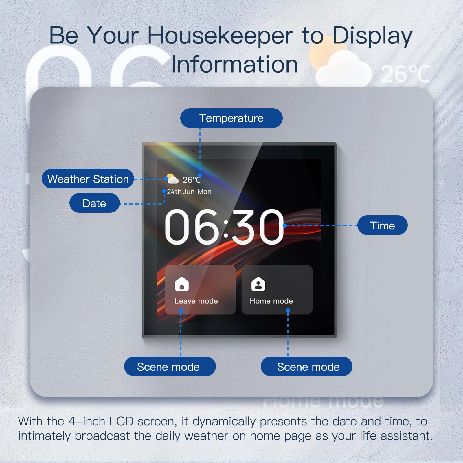 MOES Wifi Touch Center Control Panel，Tuya Screen， Bulid in Alexa Voice Control & ZigBee Gateway For Smart Scenes 4 Inches
