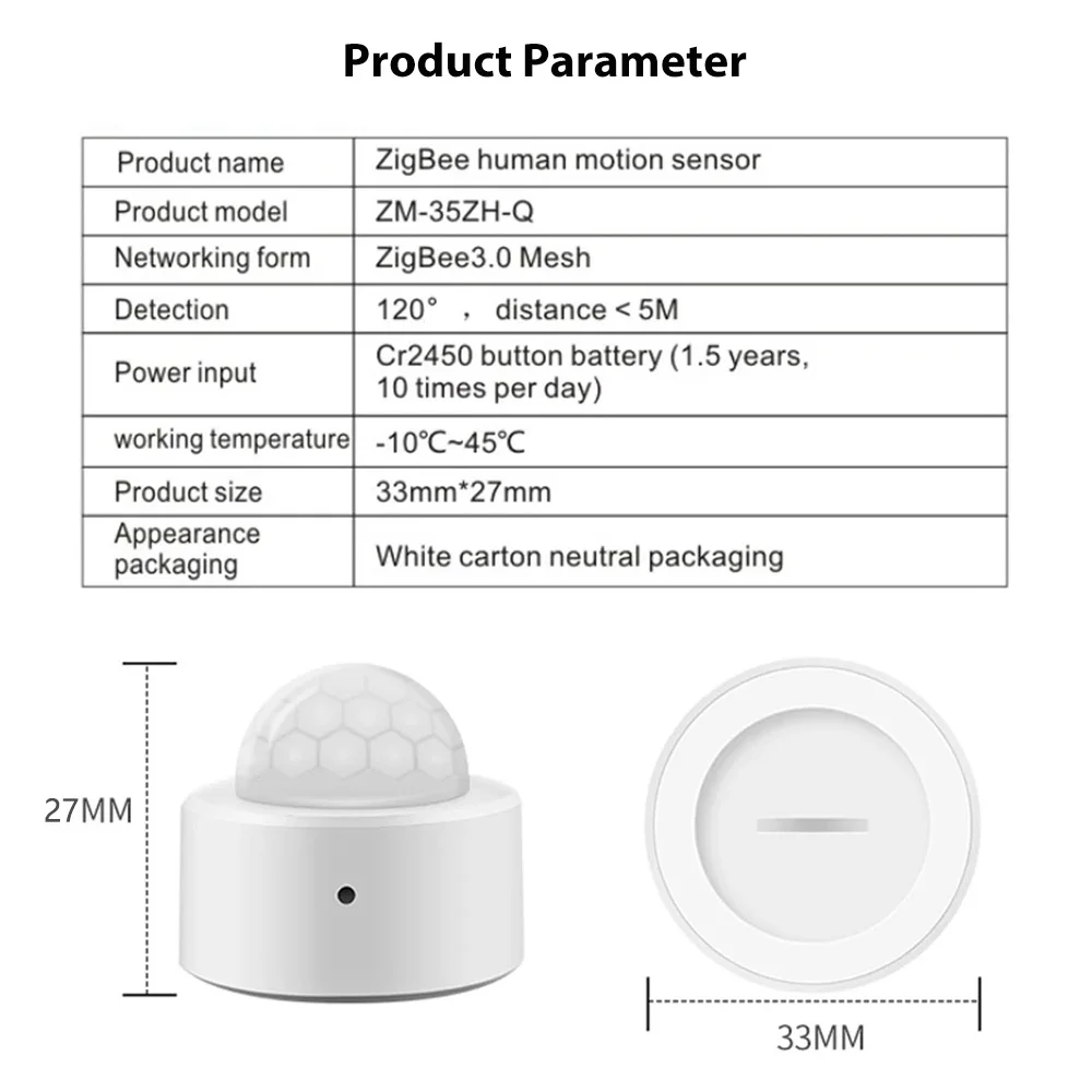 Alternative view of Tuya Zigbee Human Motion Sensor Smart Home Mini PIR Motion Sensor Infrared Detector Security Smart Life Works With Alexa Gateway