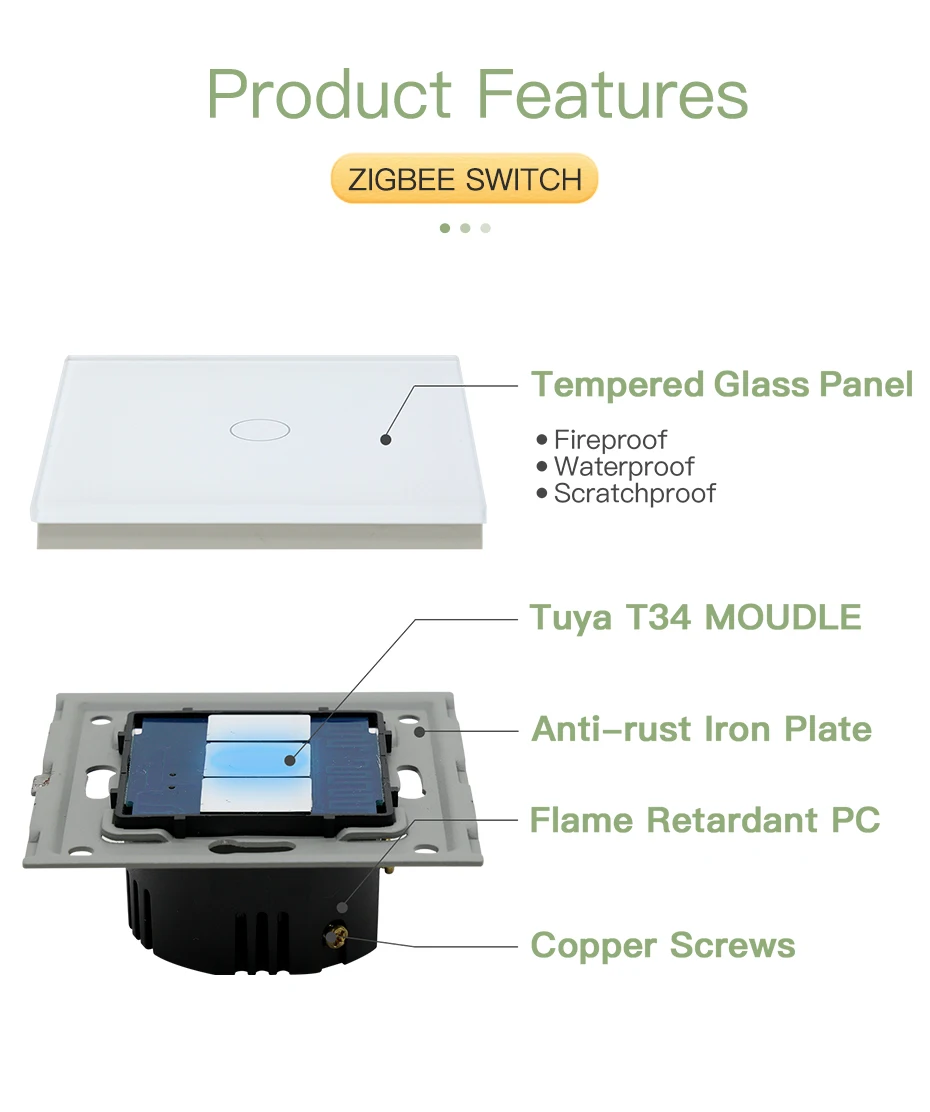 BSEED Smart Zigbee Switches 1/2/3Gang 1Way Intelligent Touch Light Switch Wall Sensor Switches Tuya Smart Life Google Alexa BSEED Smart Zigbee Switches 1/2/3Gang 1Way Intelligent Touch Light Switch Wall Sensor Switches Tuya Smart Life Google Alexa