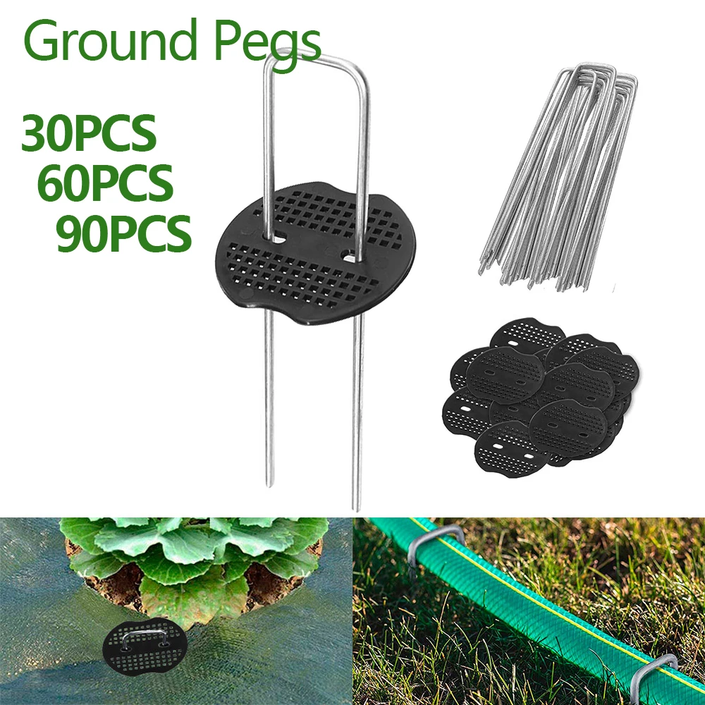 30/60/90pcs Garden Pegs Rust-resistant U Shaped Metal Pins Duty Spikes Ground Staple with Buffer Washers for Securing Plant Weed 30/60/90pcs Garden Pegs Rust-resistant U Shaped Metal Pins Duty Spikes Ground Staple with Buffer Washers for Securing Plant Weed