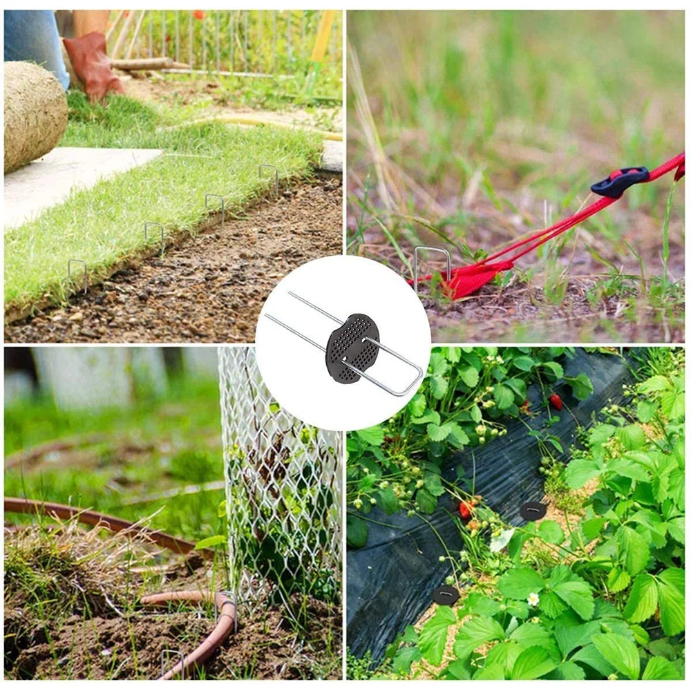 30/60/90pcs Garden Pegs Rust-resistant U Shaped Metal Pins Duty Spikes Ground Staple with Buffer Washers for Securing Plant Weed - Image 5