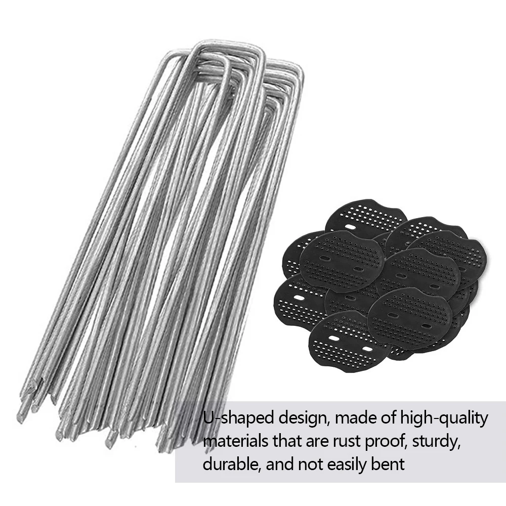 Alternative view of 30/60/90pcs Garden Pegs Rust-resistant U Shaped Metal Pins Duty Spikes Ground Staple with Buffer Washers for Securing Plant Weed