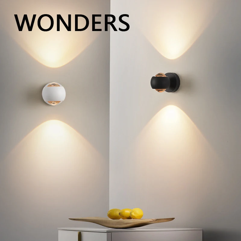 Indoor Home Decoration Sconce Light Metal Body Acrylic Lampshade Up Down Wall Lamp Modern Bedroom Reading Rotatable Spot Lustres