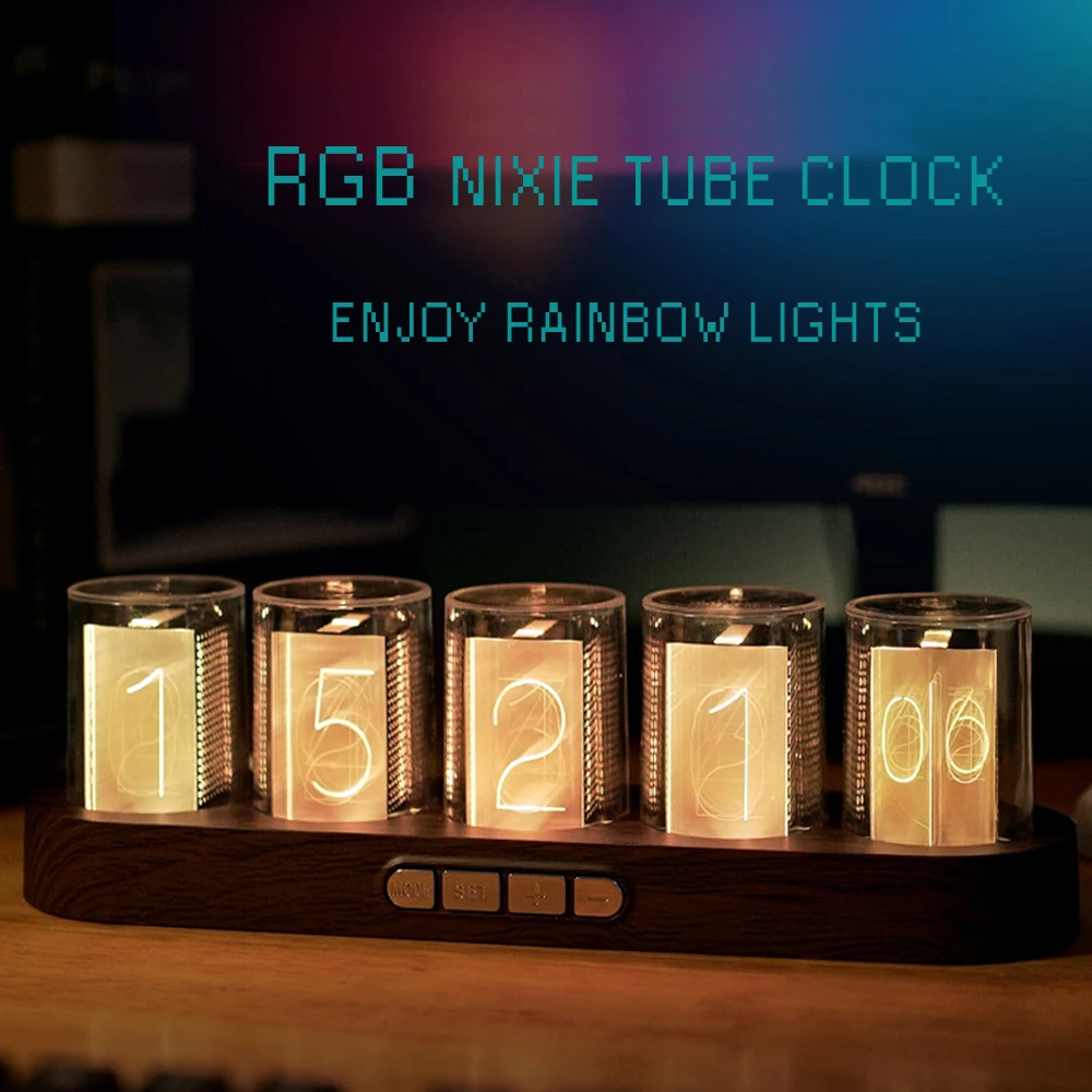 Alternative view of Digital Nixie Tube Clock with RGB LED Glows for Game Room Desktop Decoration. Luxury Box Packing for Gift Idea.