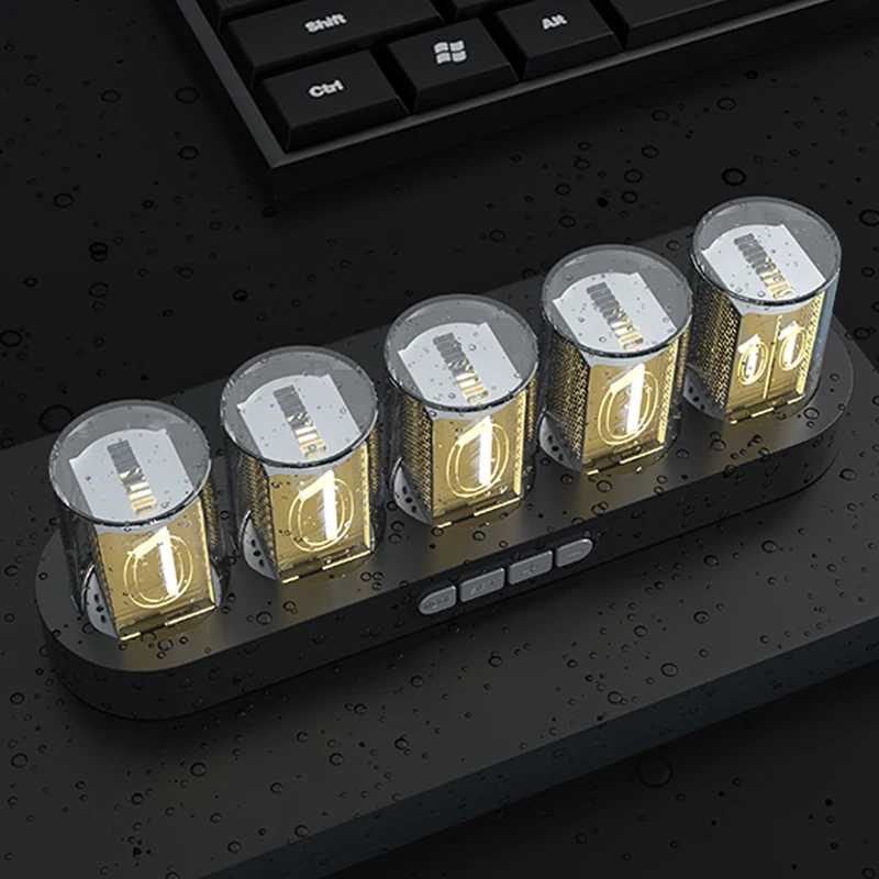 Digital Nixie Tube Clock with RGB LED Glows for Game Room Desktop Decoration. Luxury Box Packing for Gift Idea.