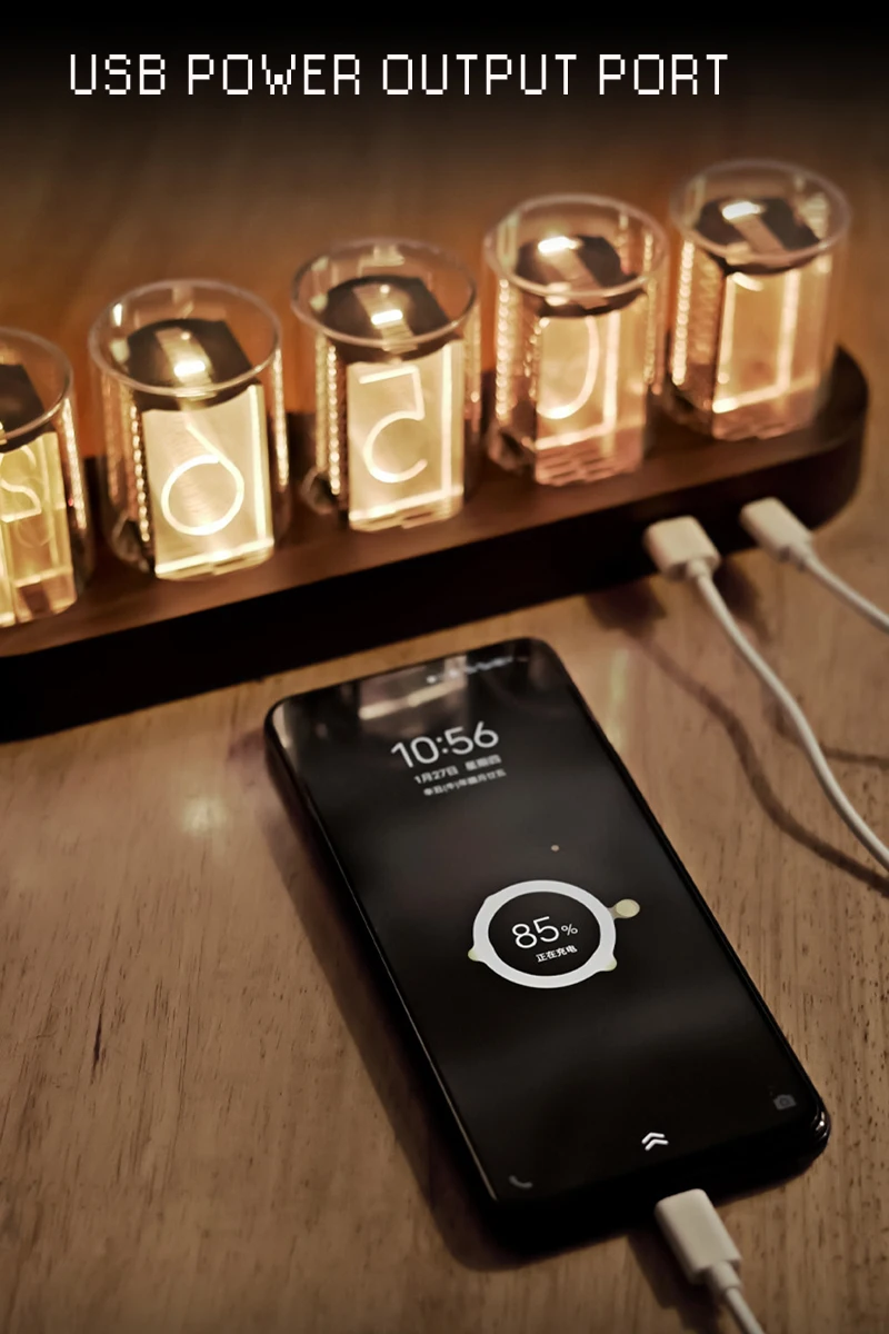 Digital Nixie Tube Clock with RGB LED Glows for Game Room Desktop Decoration. Luxury Box Packing for Gift Idea.