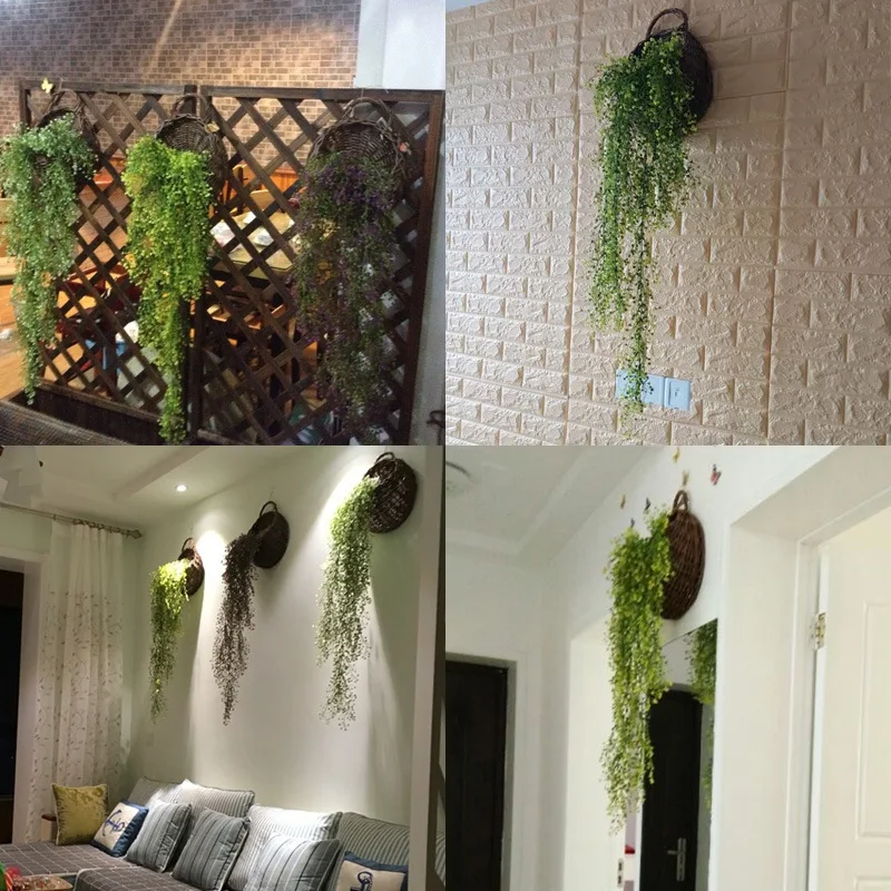 75cm 5 Forks Artificial Vine Fake Plants Rattan Wall Hanging Leaves Plastic Golden Bell Willow Branch For Home Garden Room Decor